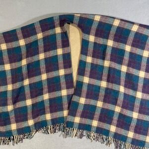 Talbots‎ Wool Blend Plaid Cape Poncho Shawl Teal Purple Beige Women's